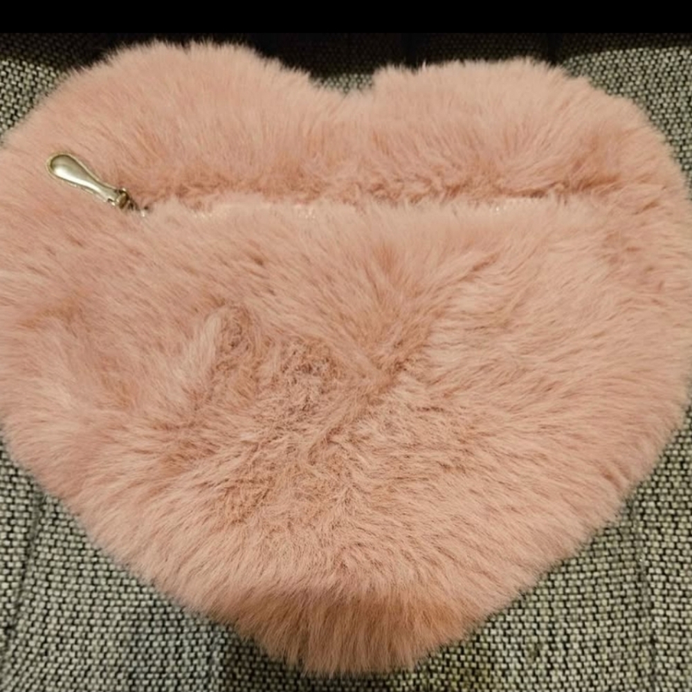 Dusty Rose Pink Fur Zipper Bag Loops For Purse Chain approx 10" x 9"
